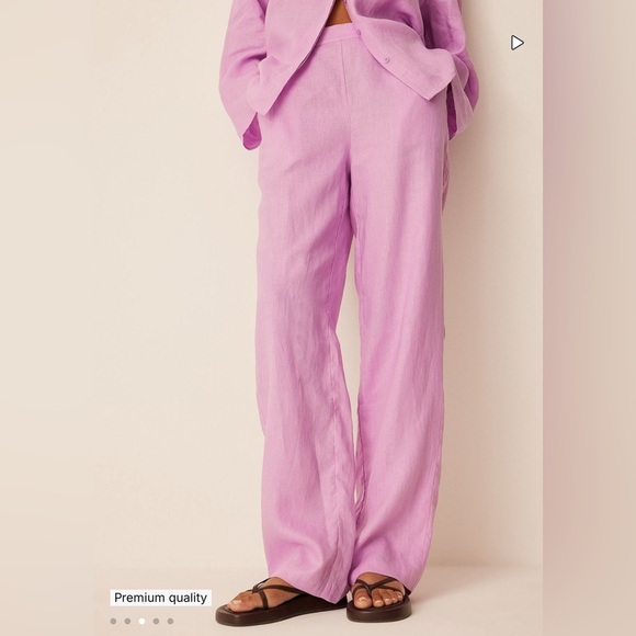 NA-KD Romee Strijd 100% Linen Straight Linen Trousers Lilac Pink Sz Small - Picture 1 of 16